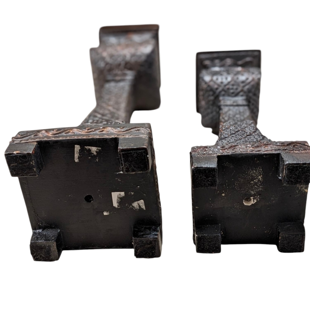 Vintage Restoration Hardware Hammered Bronze Pillar Candle Holders & Candles - Picture 10 of 11